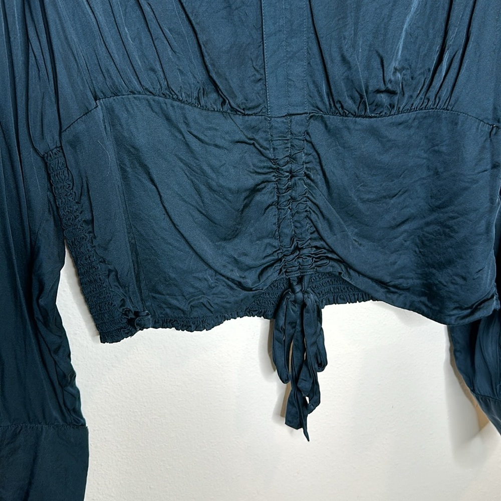 Anthropologie Deep Teal V-Neck Long Sleeve Blouse - Picture 5 of 7